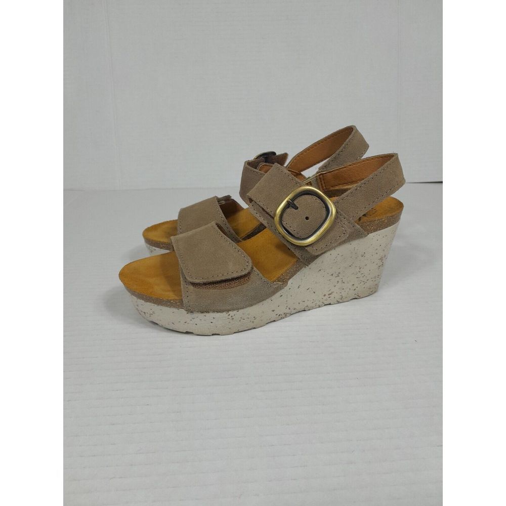 Otbt Platform Sandals Beige Suede Peasant Wedge Shoe Sandal Women Sz 6 Greige - Picture 12 of 14